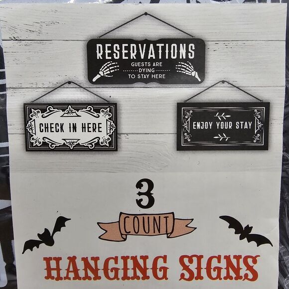 Halloween Spooky Signs Set Of 3 Haunted Hotel House Wall Decorations Black - Picture 2 of 7